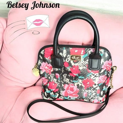 LUV BETSEY JOHNSON Designer Red Snake Floral Darci Crossbody Satchel Bag