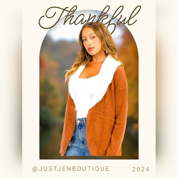 Womens Cardigan With Open Front & Sherpa Lining In S/M/L in Rust Color
