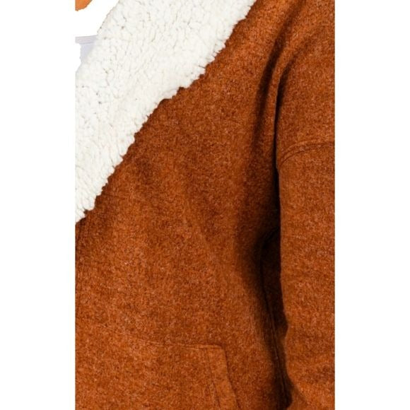 Womens Cardigan With Open Front & Sherpa Lining In S/M/L in Rust Color
