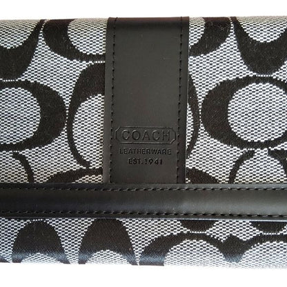 Coach Signature Vintage 2000 Tri-Fold Wallet Black & White Leather & Canvas