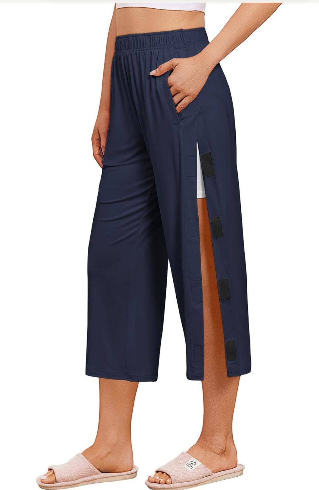 Women's Sensory-Friendly Post Surgery Capri Pants – Elastic Waist Tear-Away Recovery Bottoms