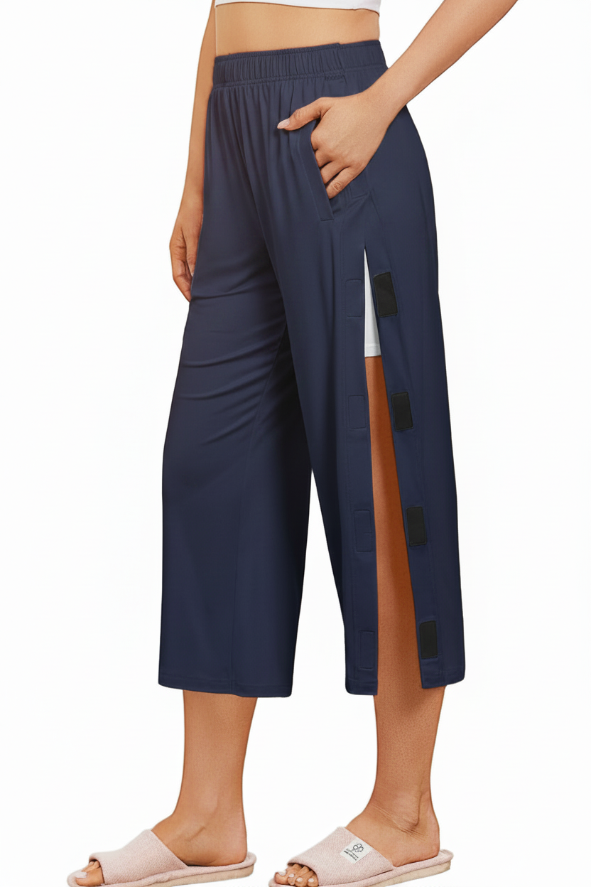 Women's Sensory-Friendly Post Surgery Capri Pants – Elastic Waist Tear-Away Recovery Bottoms