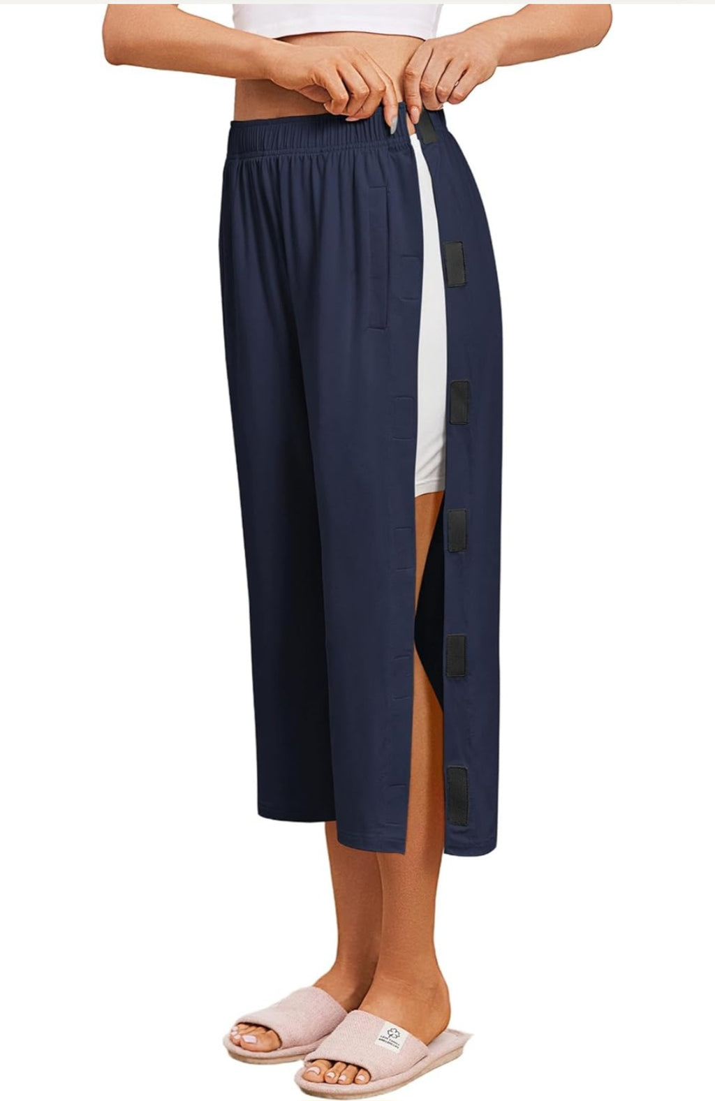 Women's Sensory-Friendly Post Surgery Capri Pants – Elastic Waist Tear-Away Recovery Bottoms
