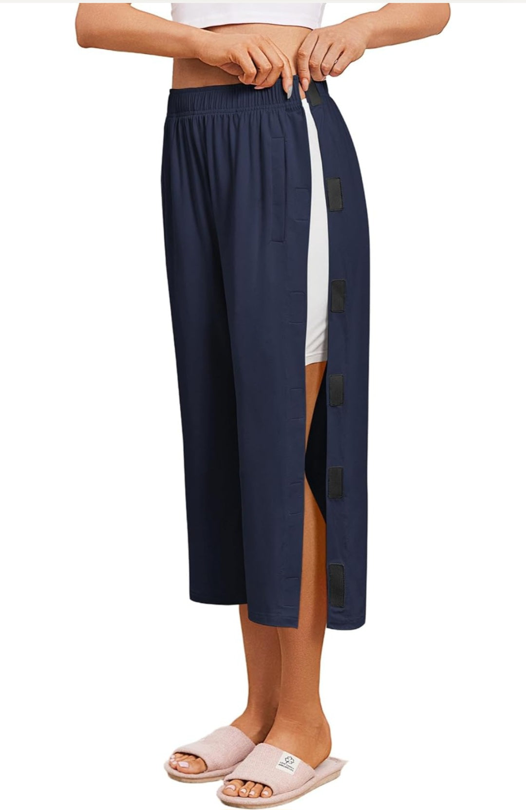 Women's Sensory-Friendly Post Surgery Capri Pants – Elastic Waist Tear-Away Recovery Bottoms