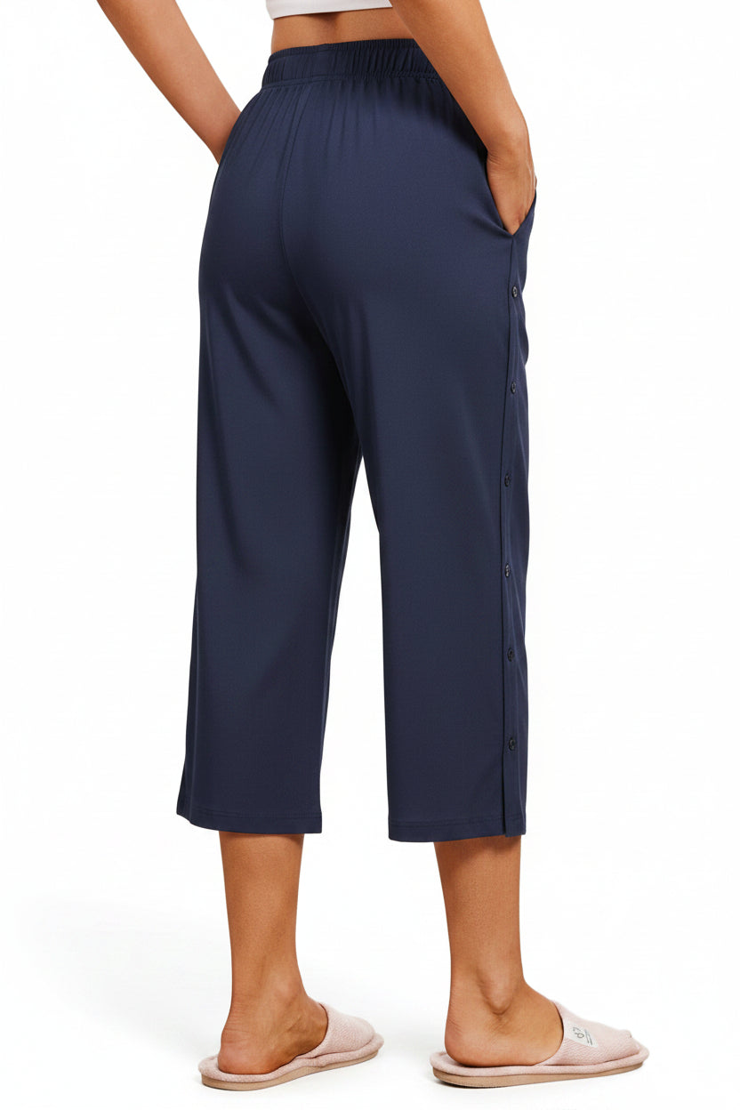 Women's Sensory-Friendly Post Surgery Capri Pants – Elastic Waist Tear-Away Recovery Bottoms