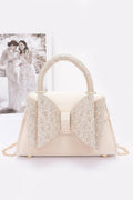 Rhinestone Ribbon Top Handle Satin Flap Bag - JUST - JEN BOUTIQUE