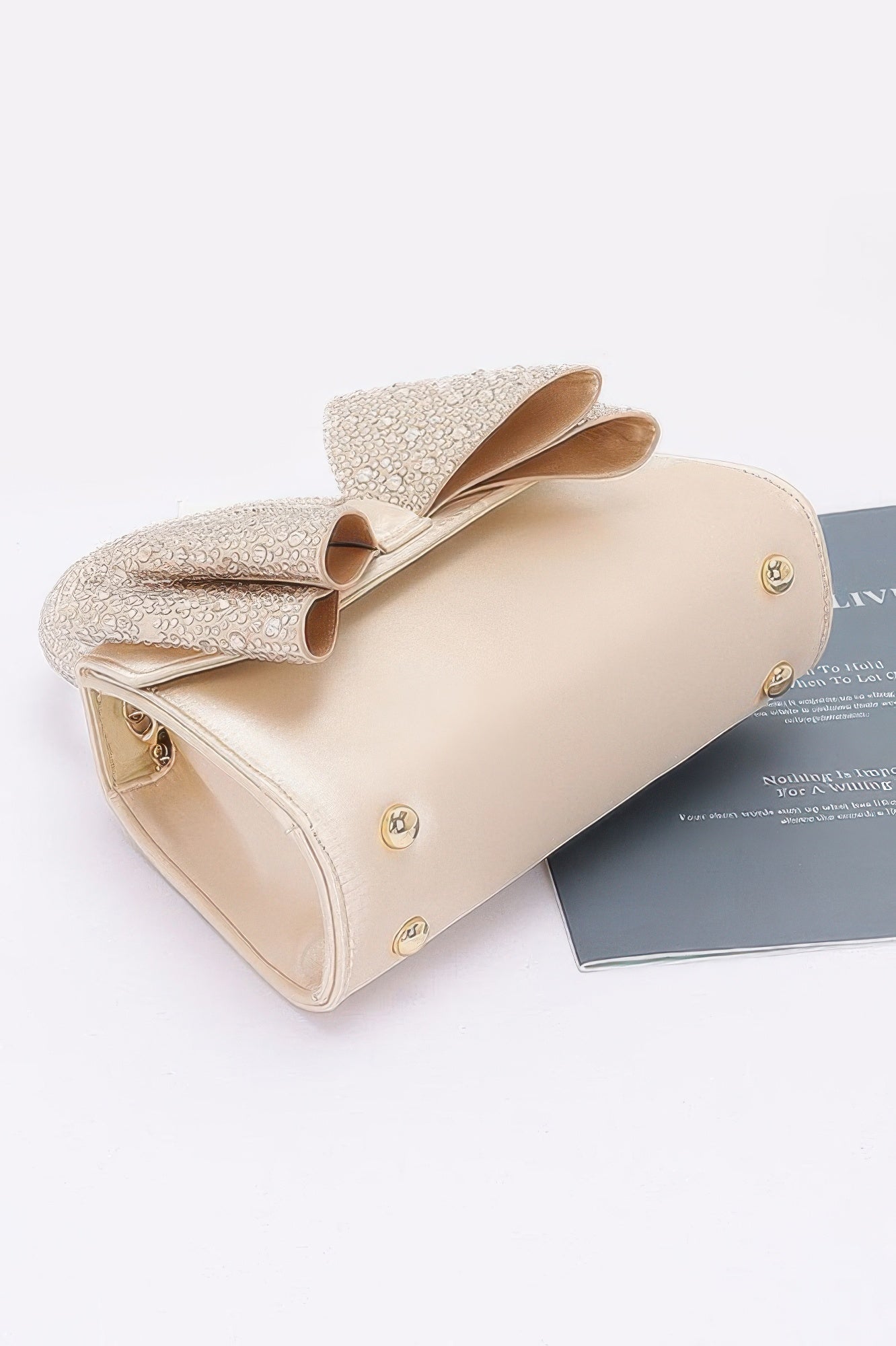 Rhinestone Ribbon Top Handle Satin Flap Bag - JUST - JEN BOUTIQUE