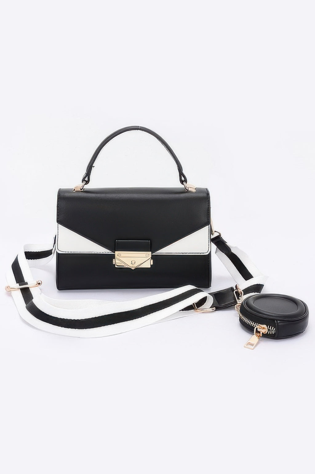 Faux Leather Two Tone Flap Bag - JUST - JEN BOUTIQUE