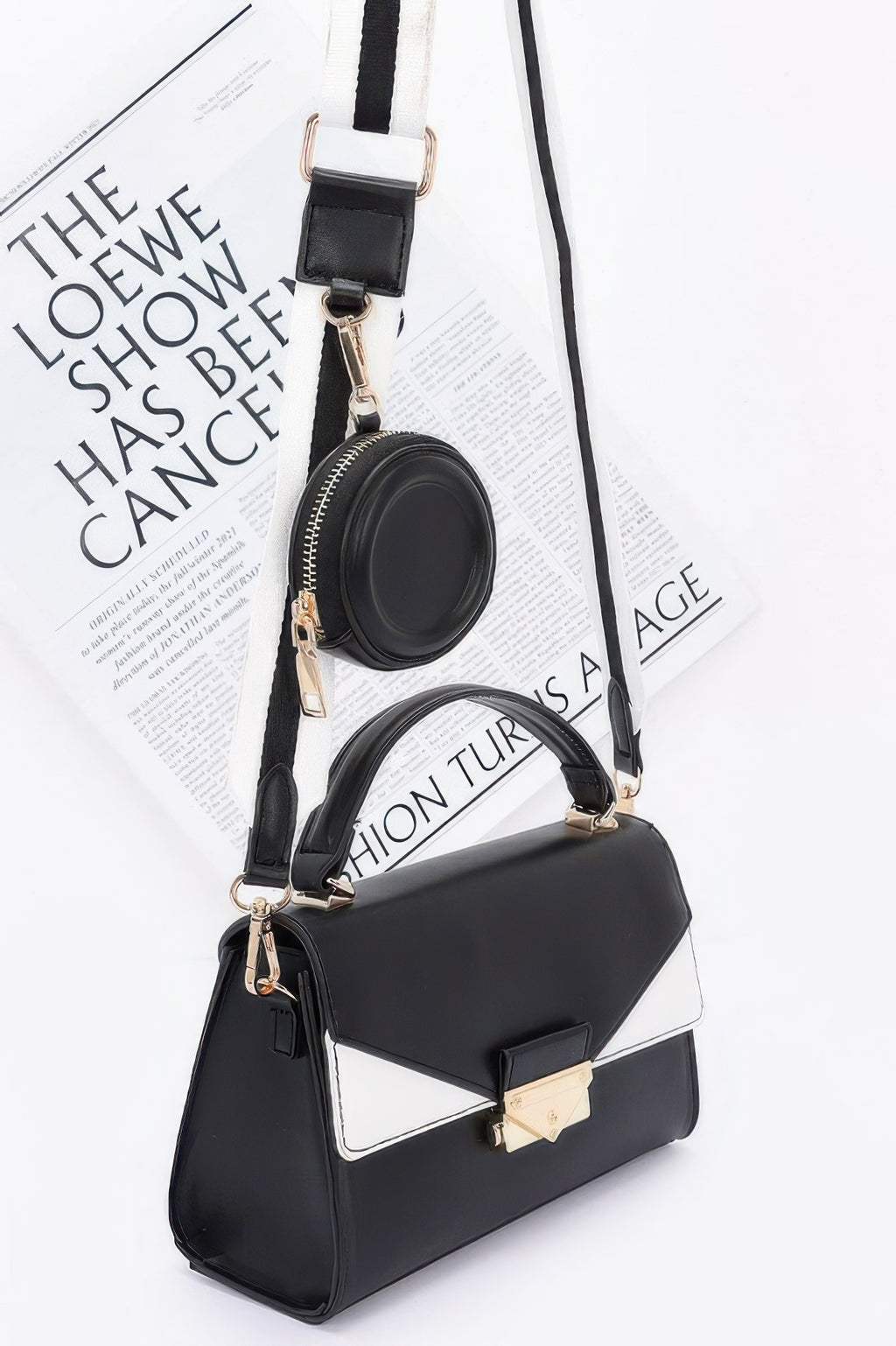 Faux Leather Two Tone Flap Bag - JUST - JEN BOUTIQUE
