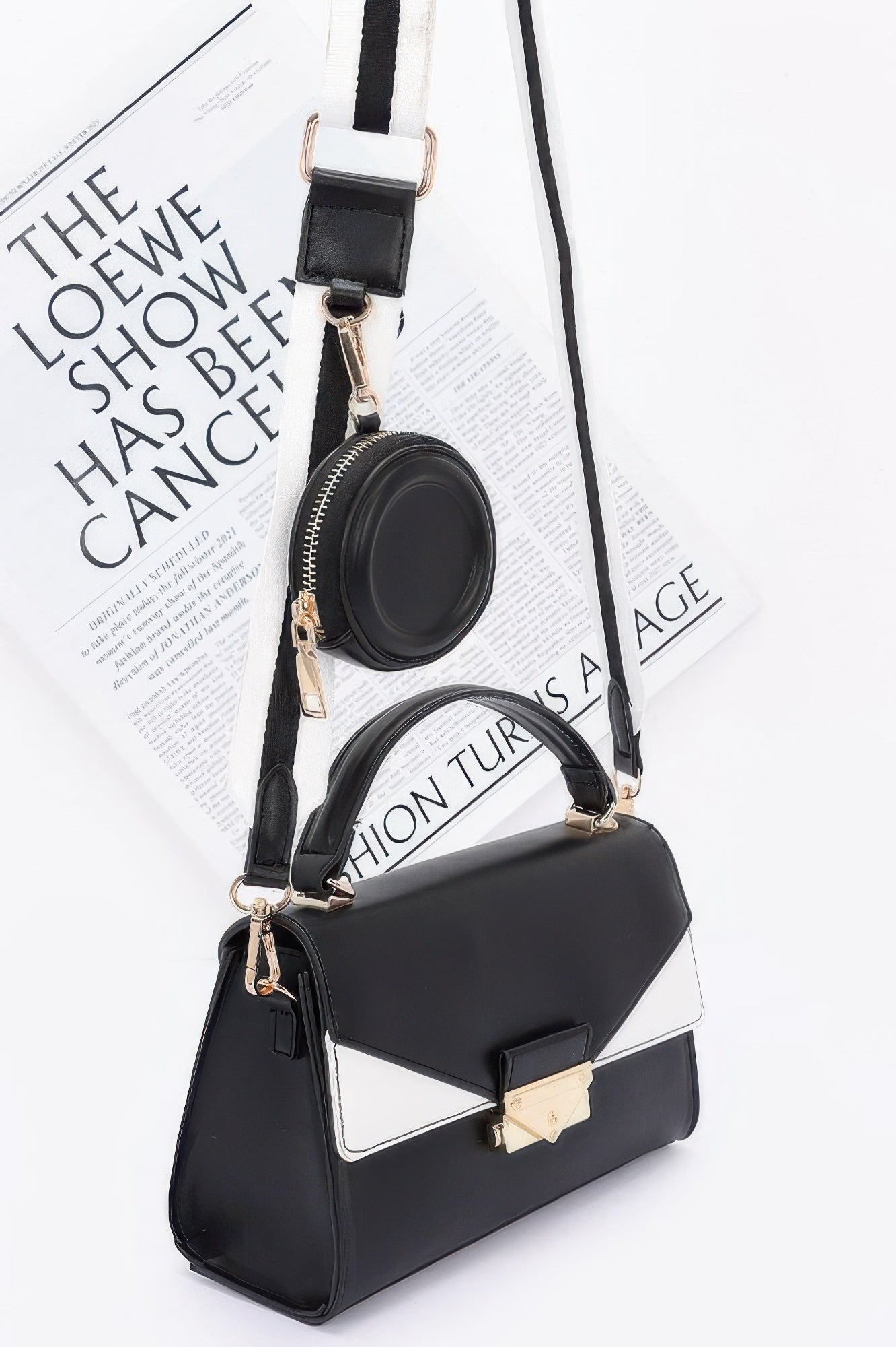 Faux Leather Two Tone Flap Bag - JUST - JEN BOUTIQUE