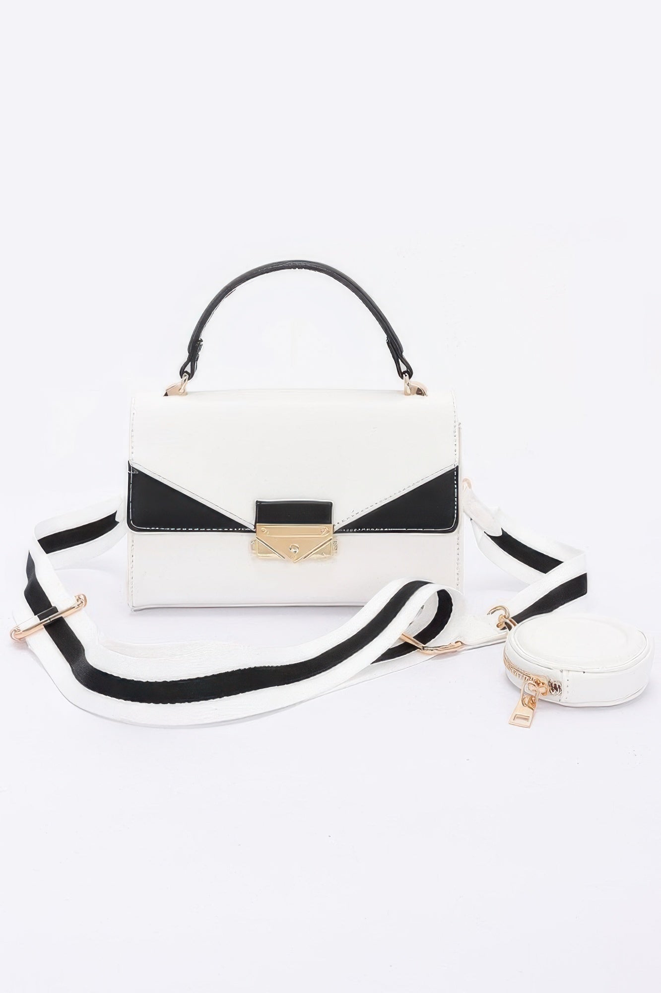 Faux Leather Two Tone Flap Bag - JUST - JEN BOUTIQUE