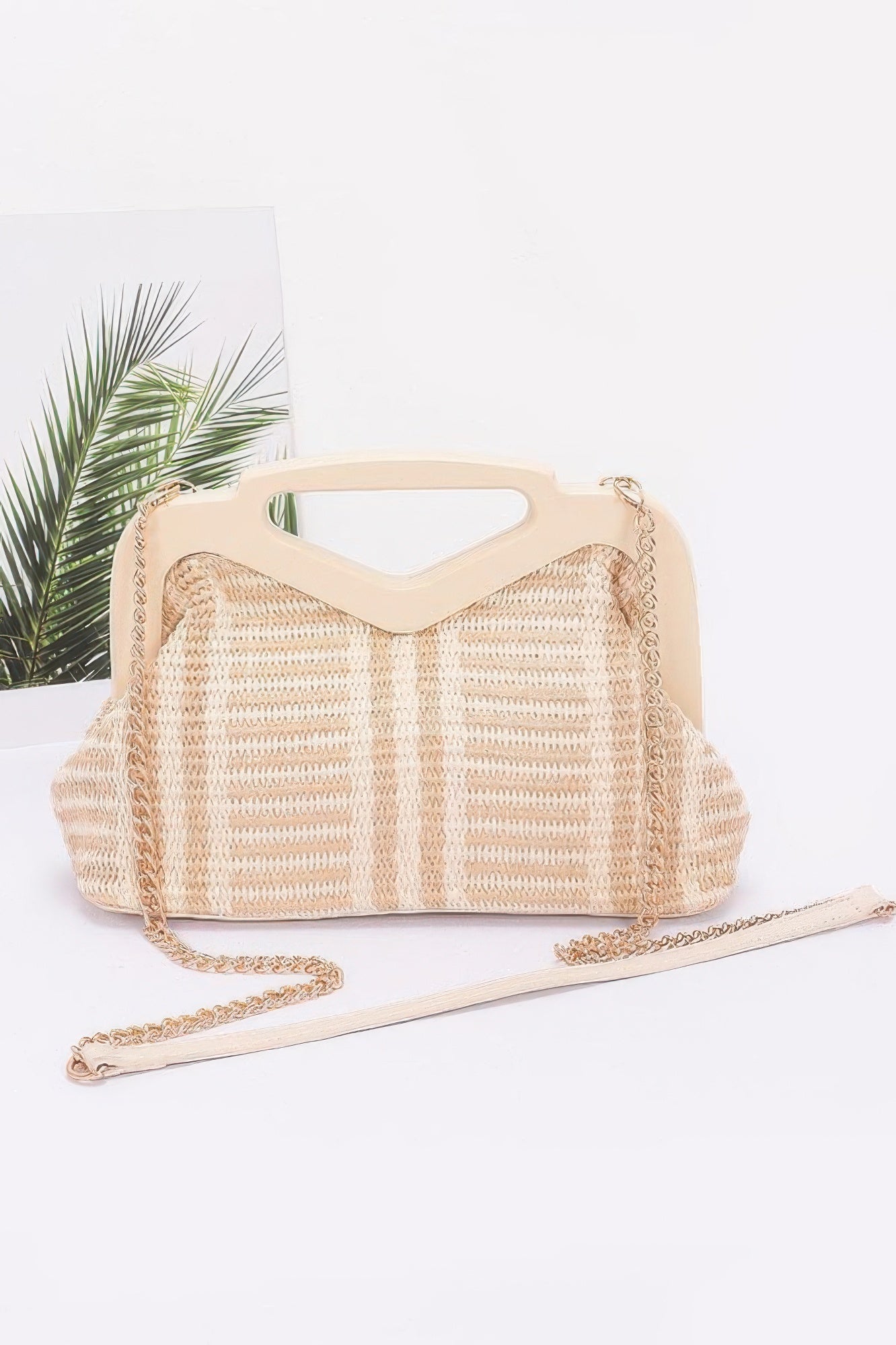 Faux Straw Wood Frame Clutch - JUST - JEN BOUTIQUE