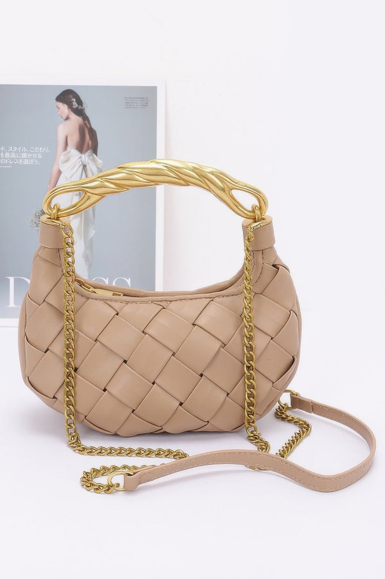 Faux Leather Braided Metal Handle Bag - JUST - JEN BOUTIQUE