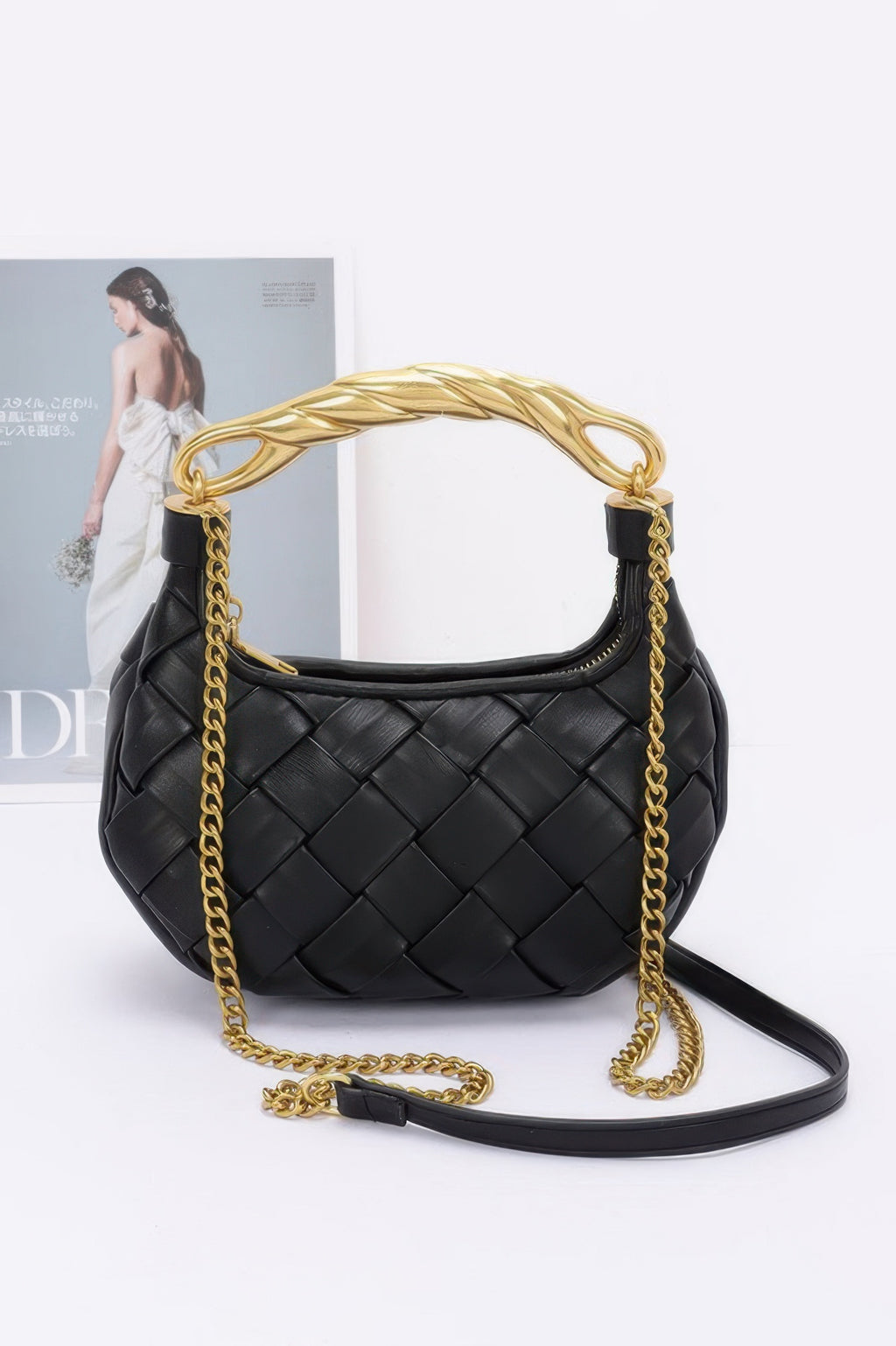 Faux Leather Braided Metal Handle Bag - JUST - JEN BOUTIQUE