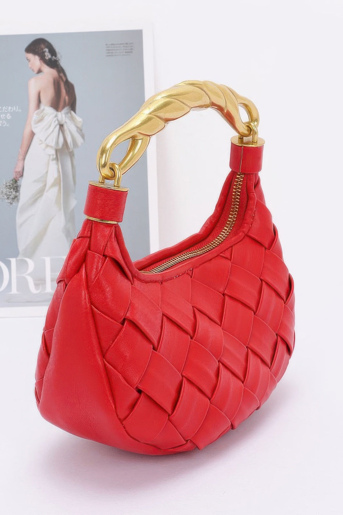 Faux Leather Braided Metal Handle Bag - JUST - JEN BOUTIQUE