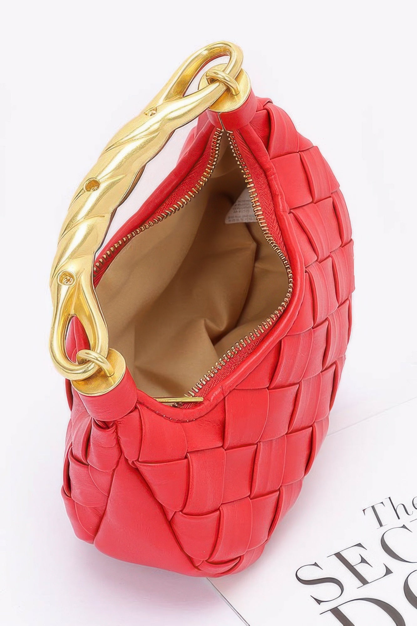 Faux Leather Braided Metal Handle Bag - JUST - JEN BOUTIQUE