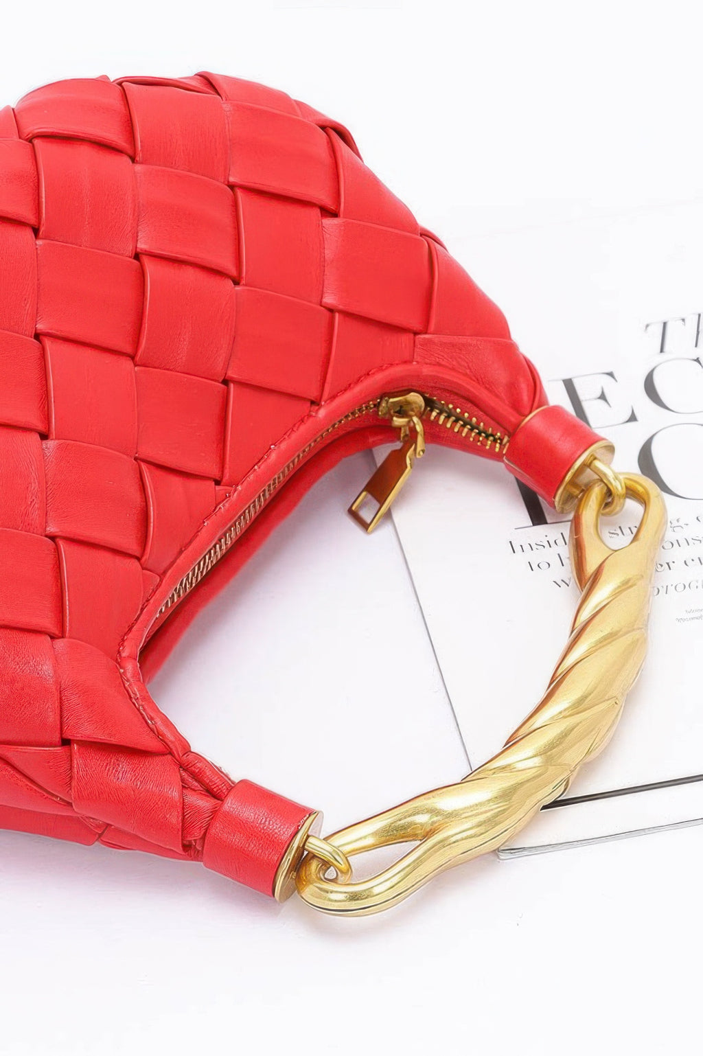 Faux Leather Braided Metal Handle Bag - JUST - JEN BOUTIQUE