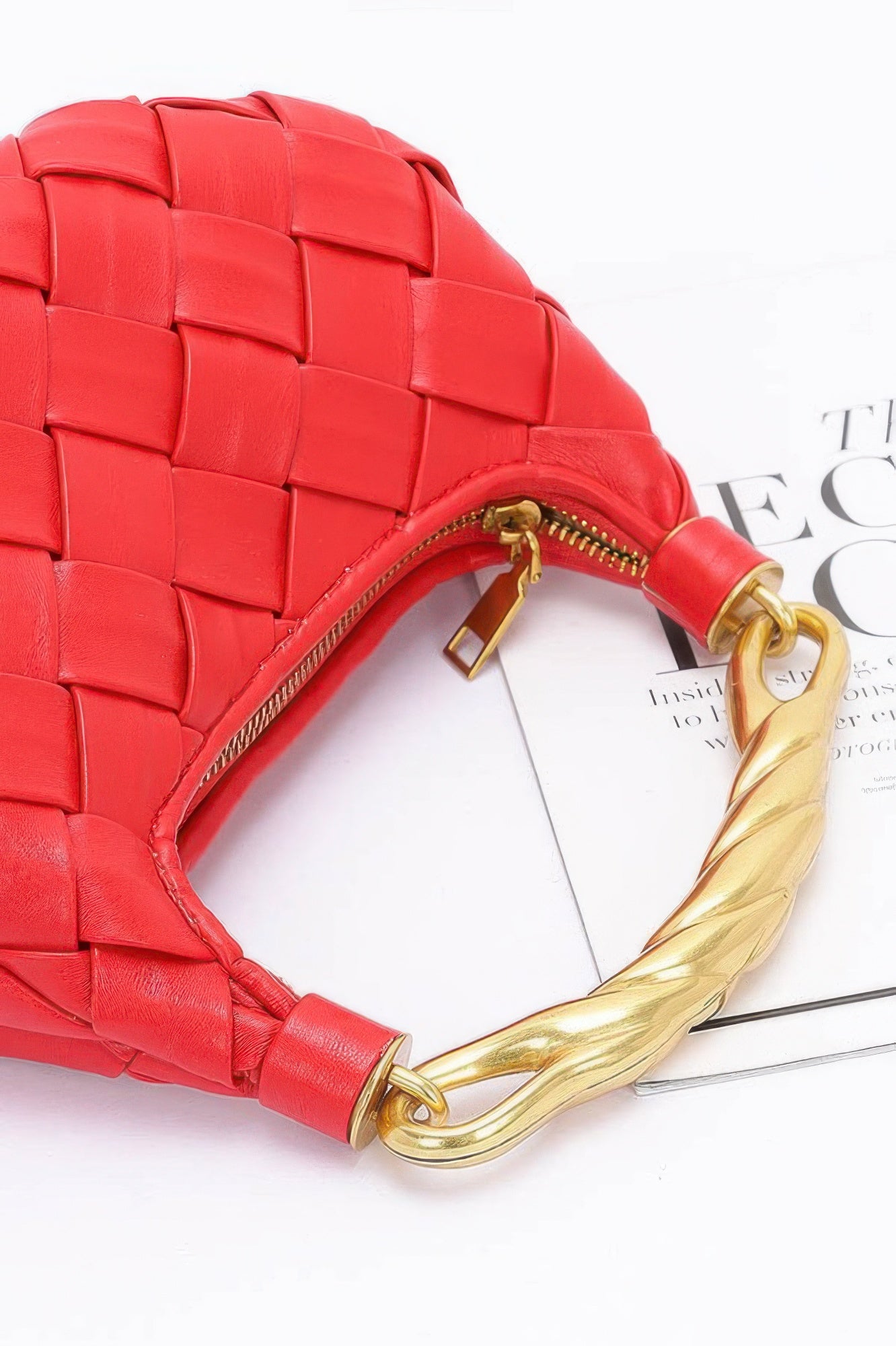 Faux Leather Braided Metal Handle Bag - JUST - JEN BOUTIQUE