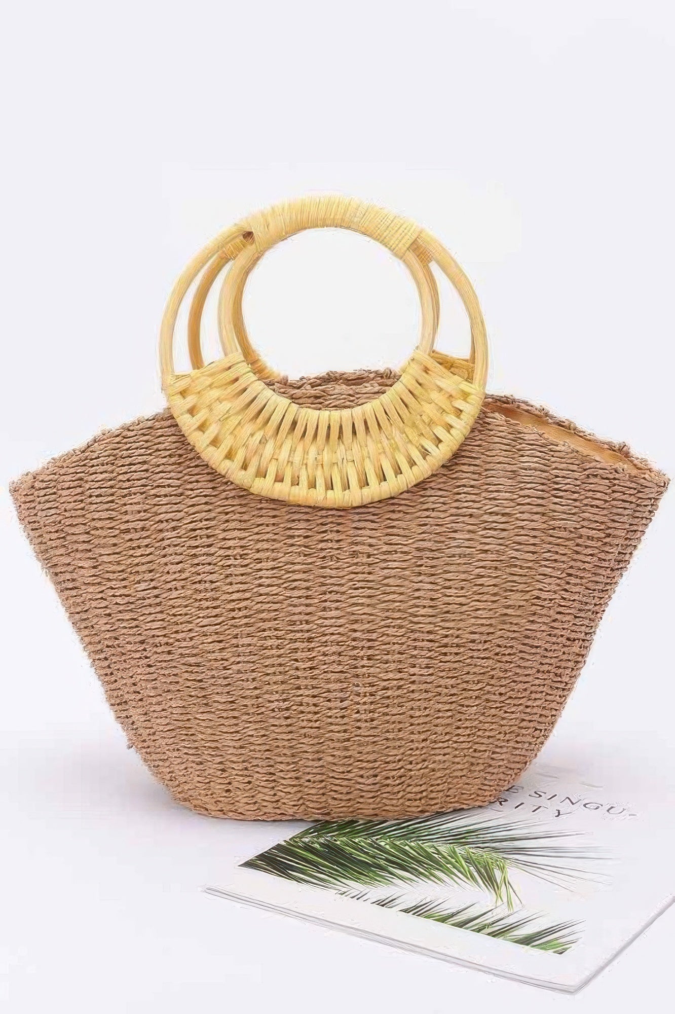 Faux Straw Bamboo Handle Tote Bag - JUST - JEN BOUTIQUE