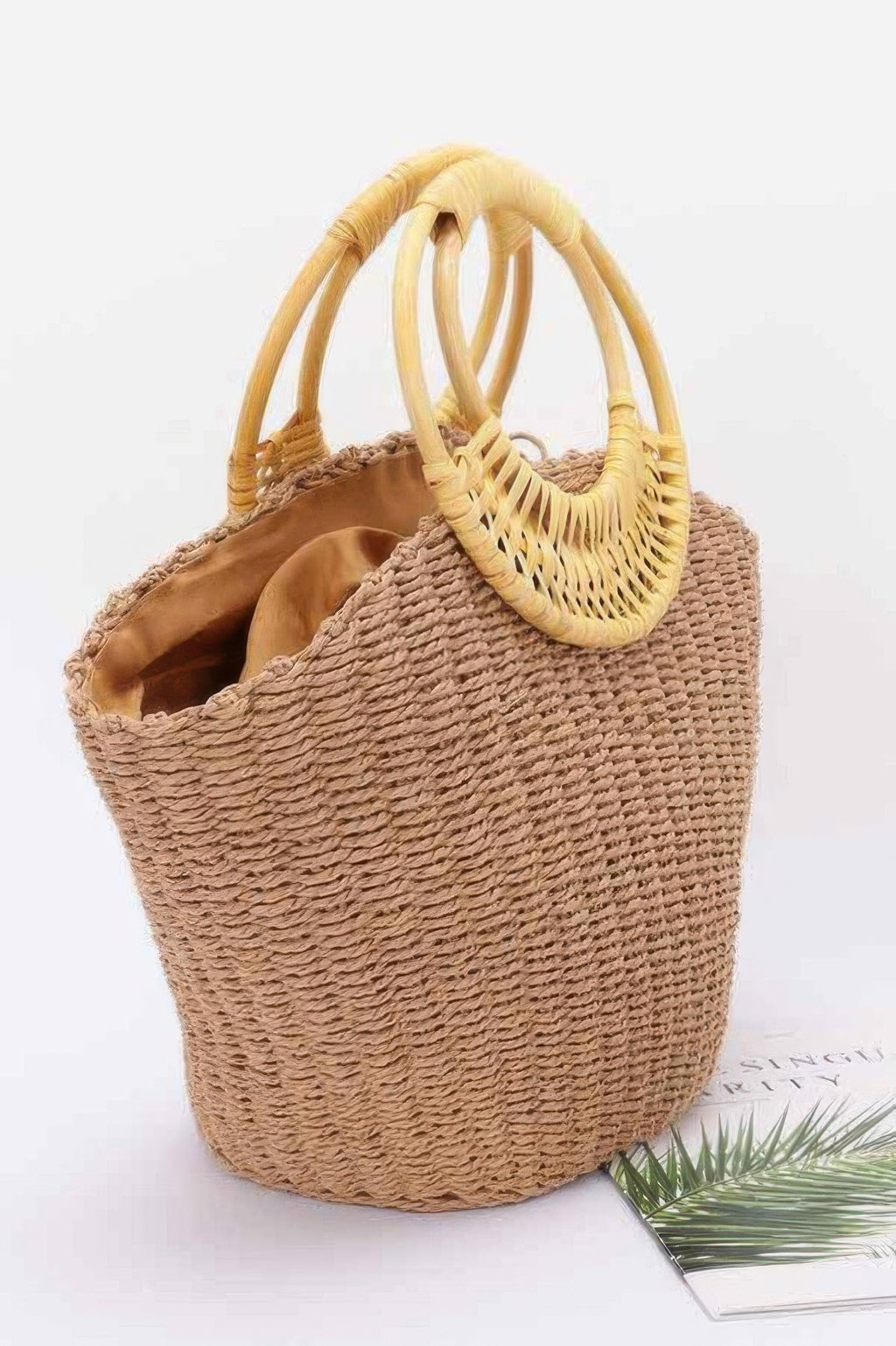 Faux Straw Bamboo Handle Tote Bag - JUST - JEN BOUTIQUE
