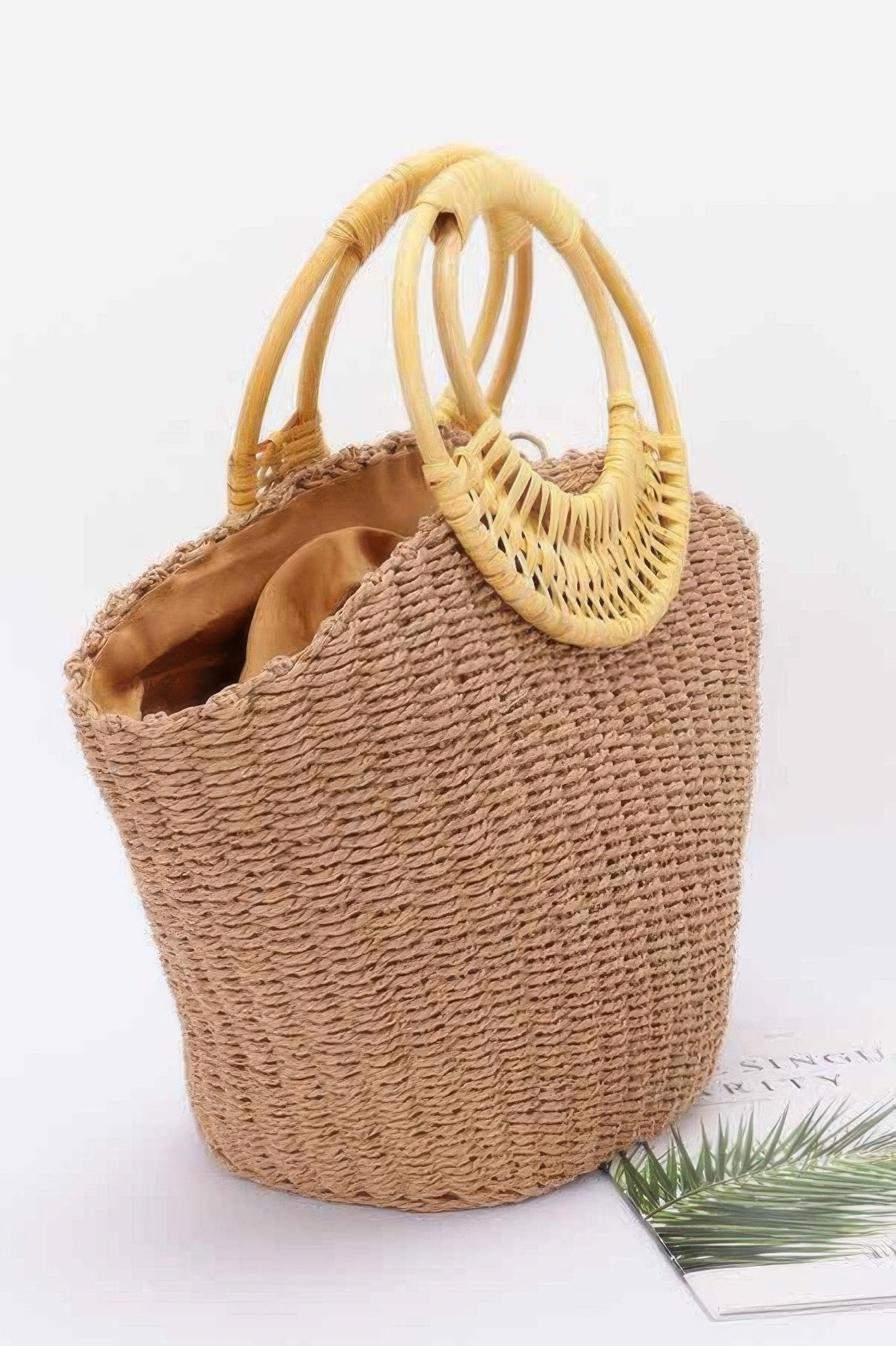 Faux Straw Bamboo Handle Tote Bag - JUST - JEN BOUTIQUE