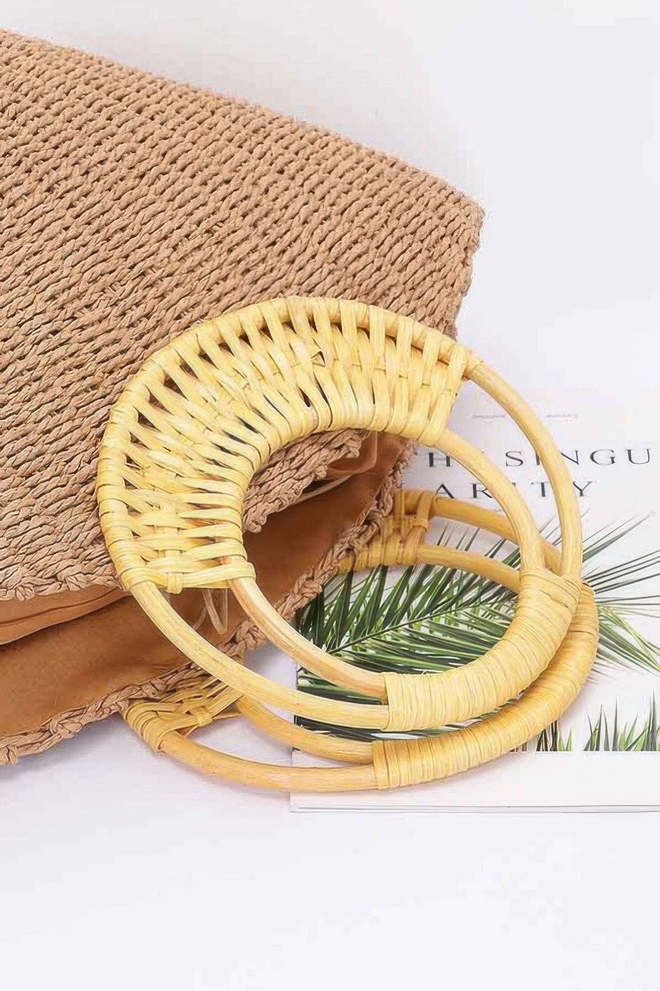 Faux Straw Bamboo Handle Tote Bag - JUST - JEN BOUTIQUE