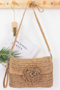 Faux Straw Handmade Flower Flap Clutch - JUST - JEN BOUTIQUE