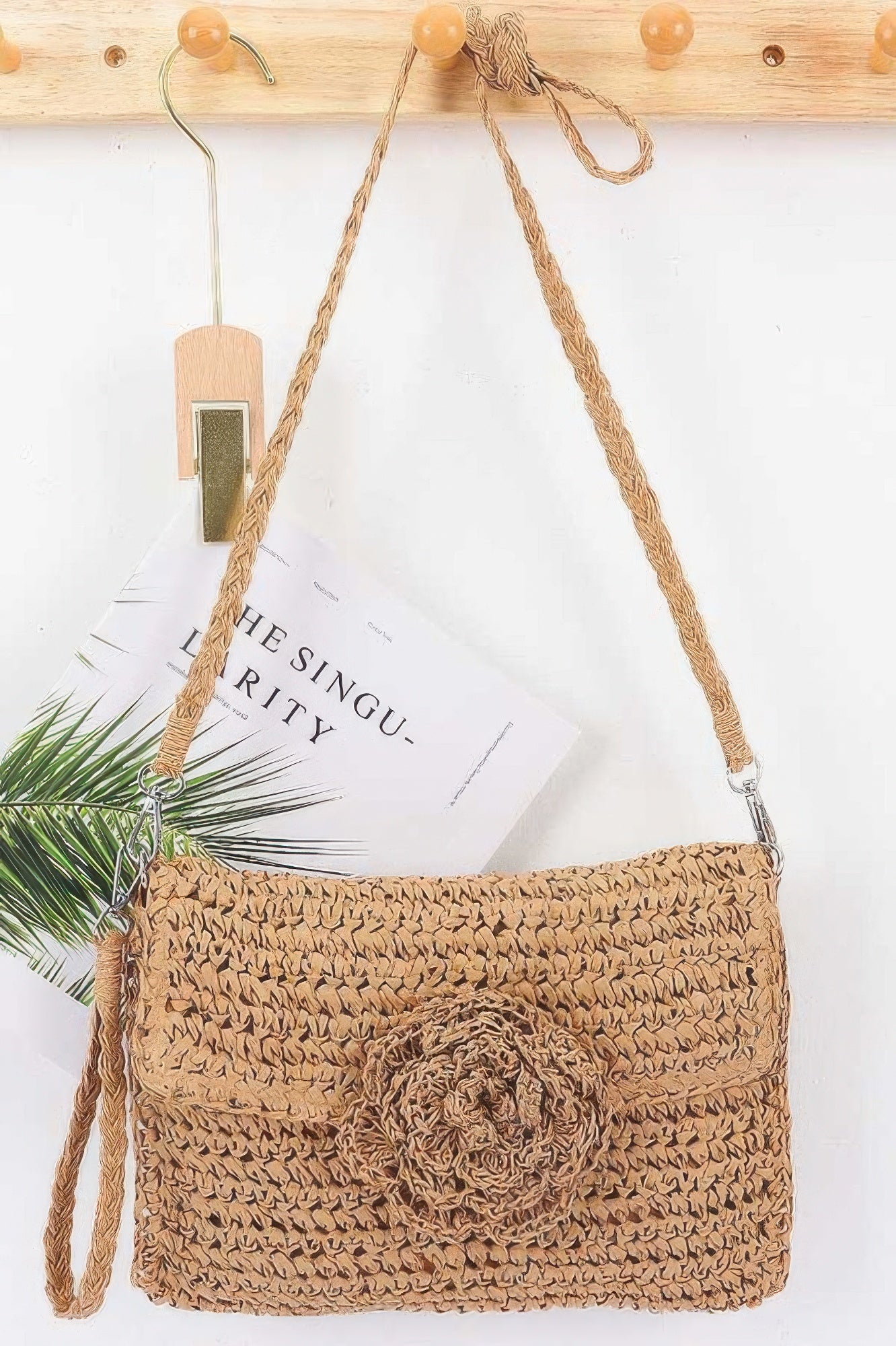 Faux Straw Handmade Flower Flap Clutch - JUST - JEN BOUTIQUE
