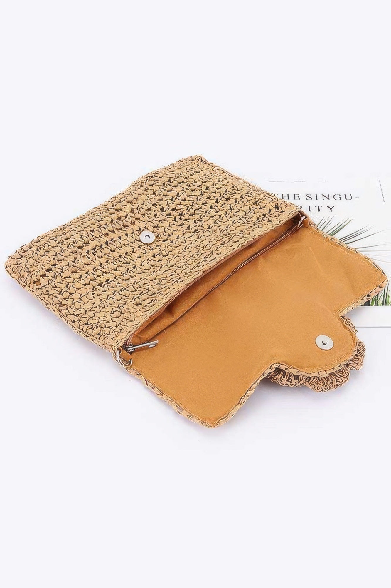 Faux Straw Handmade Flower Flap Clutch - JUST - JEN BOUTIQUE