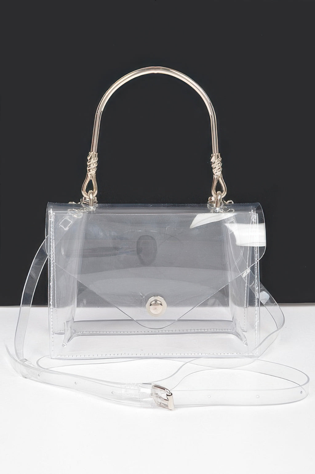 Transparent Metal Handle Flap Clutch - JUST - JEN BOUTIQUE