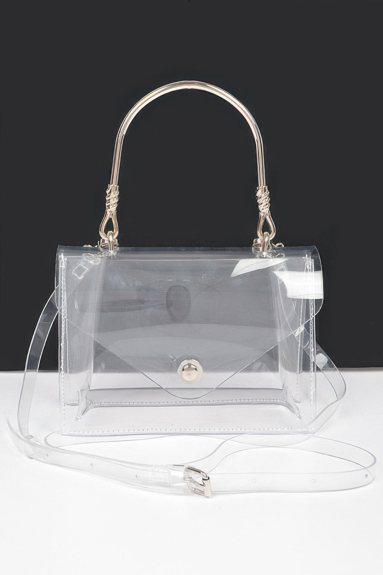 Transparent Metal Handle Flap Clutch - JUST - JEN BOUTIQUE