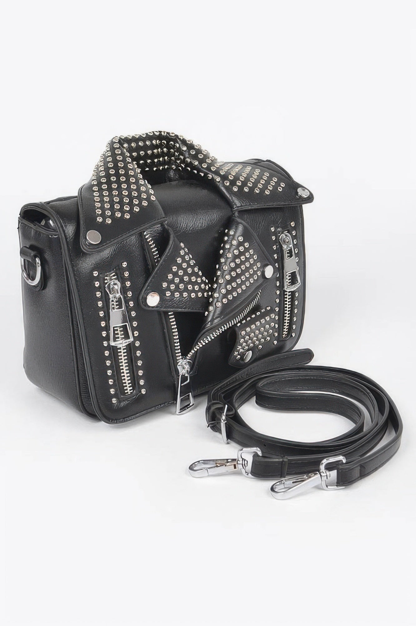 Faux Leather Metal Studded Jacket Clutch - JUST - JEN BOUTIQUE