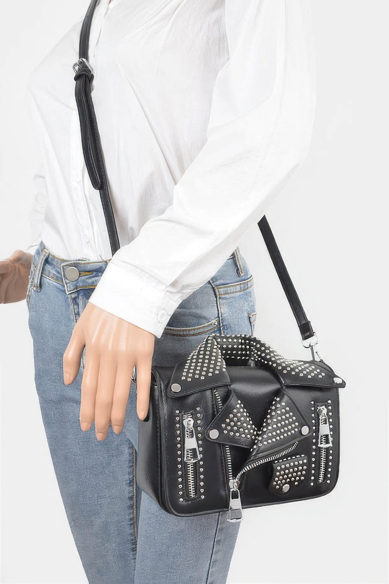 Faux Leather Metal Studded Jacket Clutch - JUST - JEN BOUTIQUE