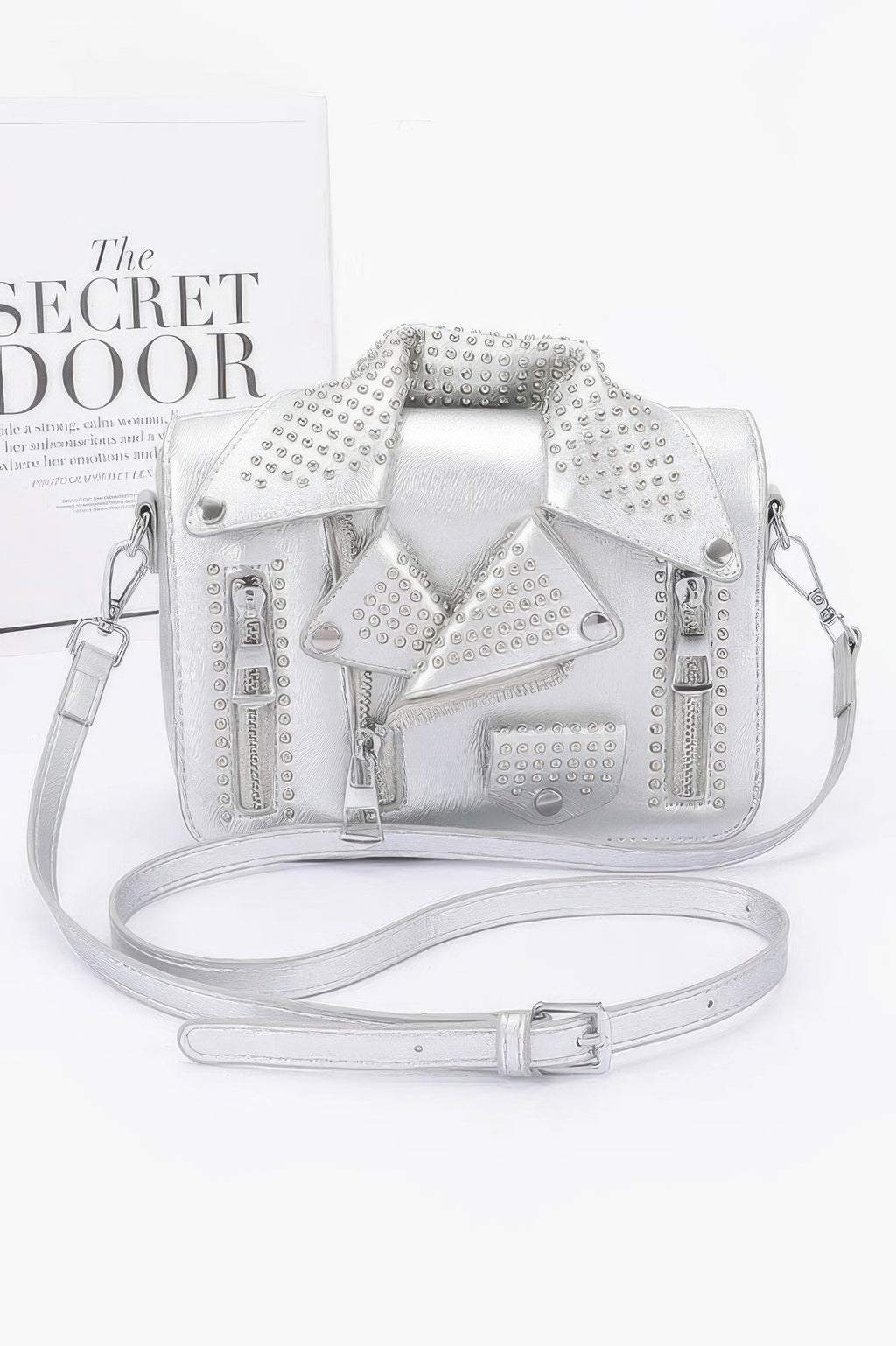Faux Leather Metal Studded Jacket Clutch - JUST - JEN BOUTIQUE