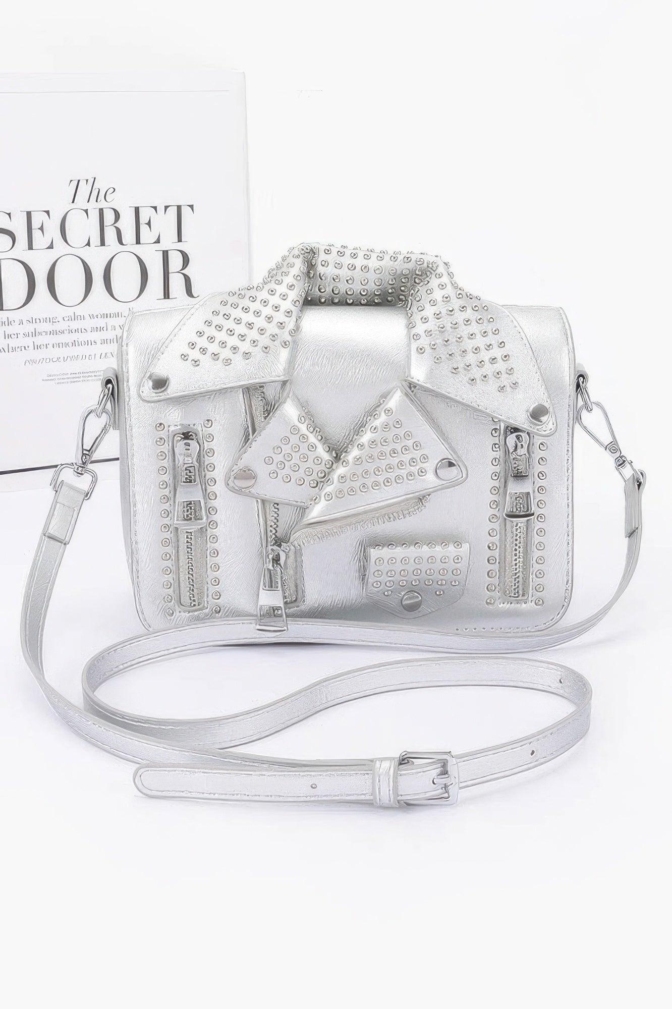 Faux Leather Metal Studded Jacket Clutch - JUST - JEN BOUTIQUE