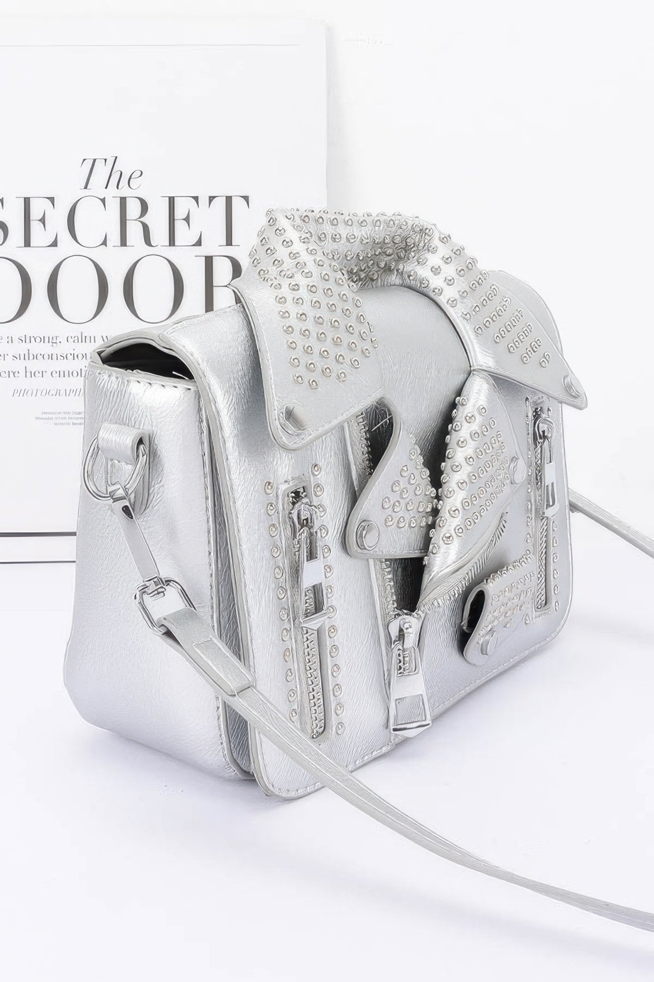 Faux Leather Metal Studded Jacket Clutch - JUST - JEN BOUTIQUE
