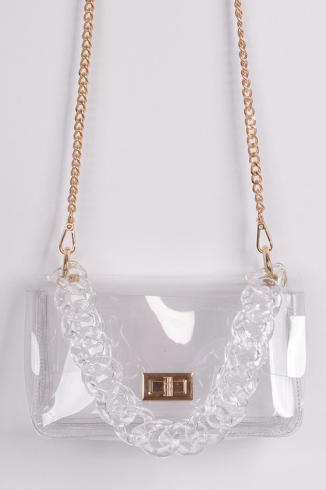 Cross Chain Body Visibly Clear Clutch - JUST - JEN BOUTIQUE