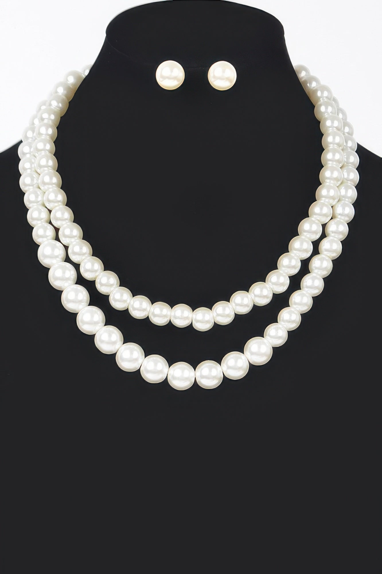 Faux Pearl Double Layered Necklace W/earring - JUST - JEN BOUTIQUE