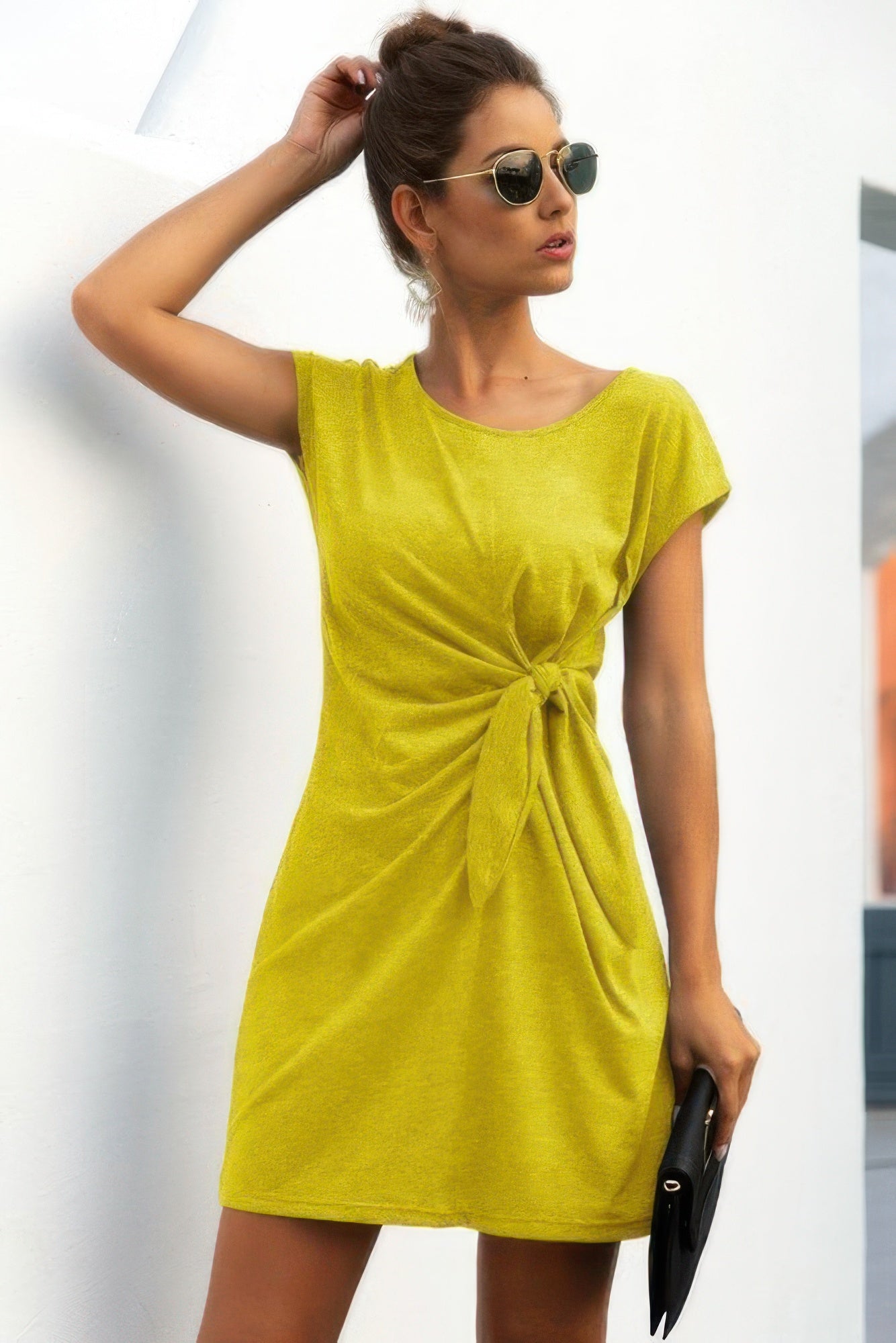 Solid Twist Knot Front Short Sleeve Tee Fit Dress - JUST - JEN BOUTIQUE
