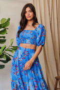 Davi & Dani Smocing Bodice Puff Short Sleeve Printed Crop Top - JUST - JEN BOUTIQUE