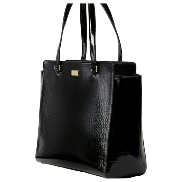 KATE SPADE New York Black Elissa Bristol Drive Croc Leather Handbag W/Dust Bag