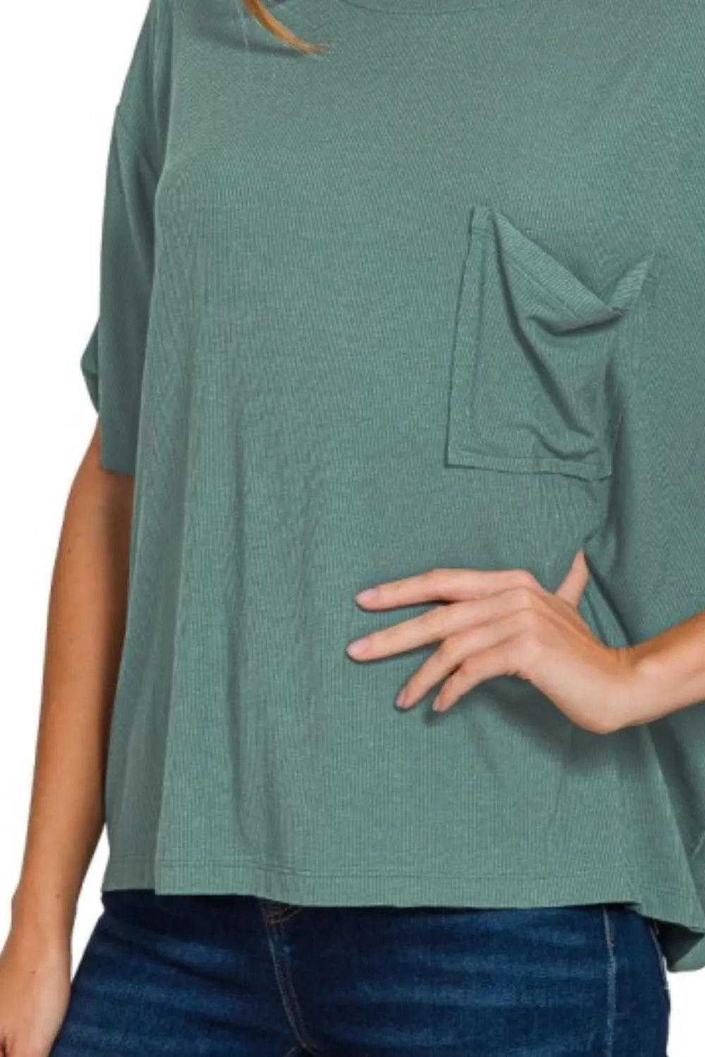 Zenana Oversized Ribbed Round Neck Short Sleeve Tee - JUST - JEN BOUTIQUE
