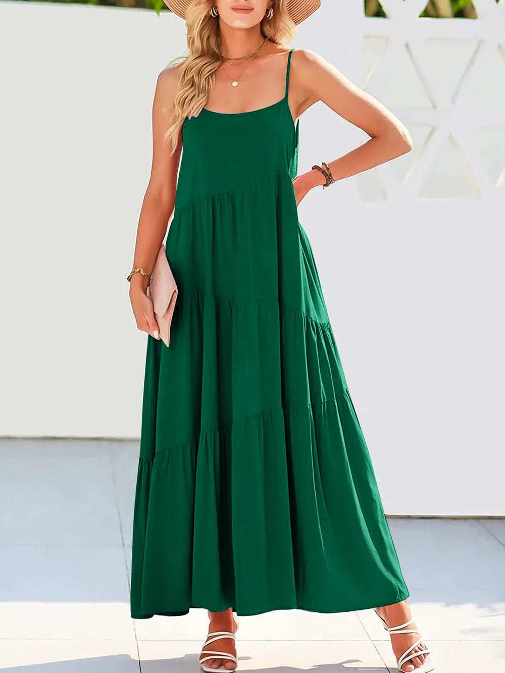 Full Size Ruched Tiered Spaghetti Strap Dress - JUST - JEN BOUTIQUE