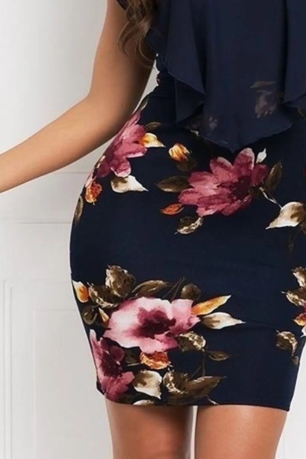 Printed Ruffled Cap Sleeve Mini Dress - JUST - JEN BOUTIQUE