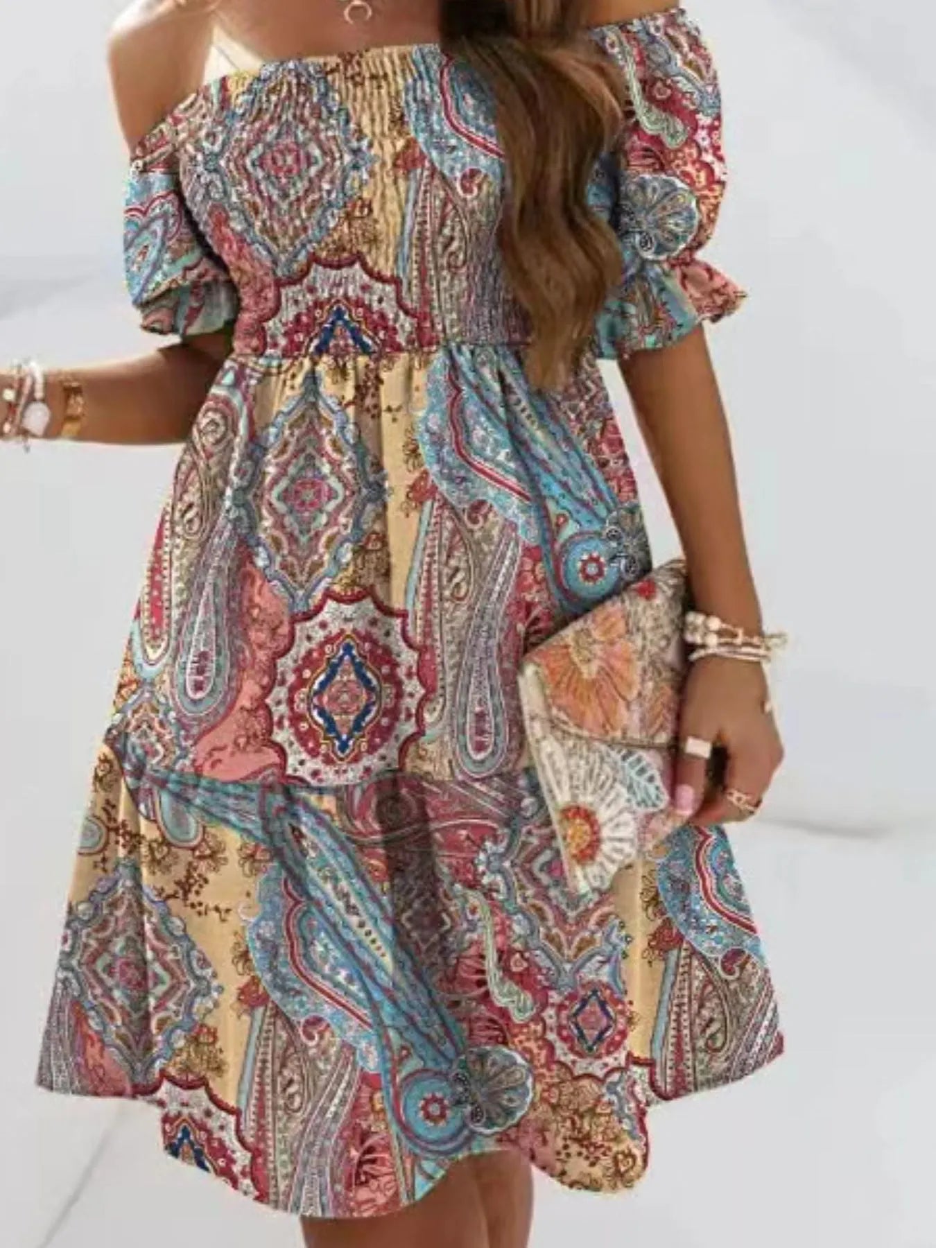 Off Shoulder Smocked Summer Dress - JUST - JEN BOUTIQUE