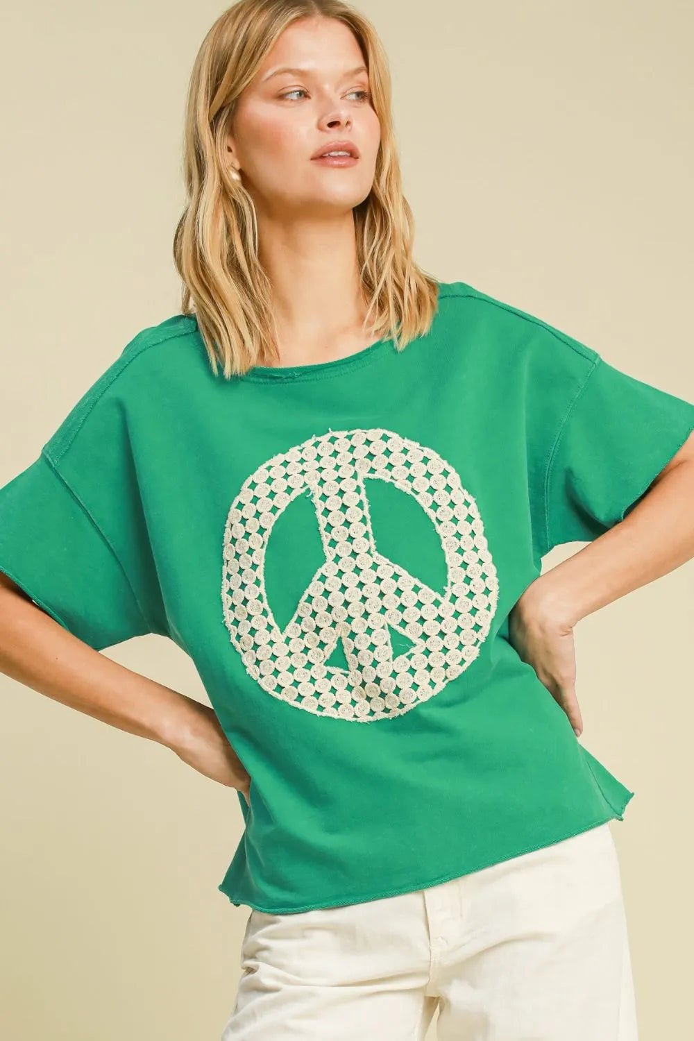 Umgee Full Size Mineral Wash T-Shirt with Lace Applique Plus Size - JUST - JEN BOUTIQUE