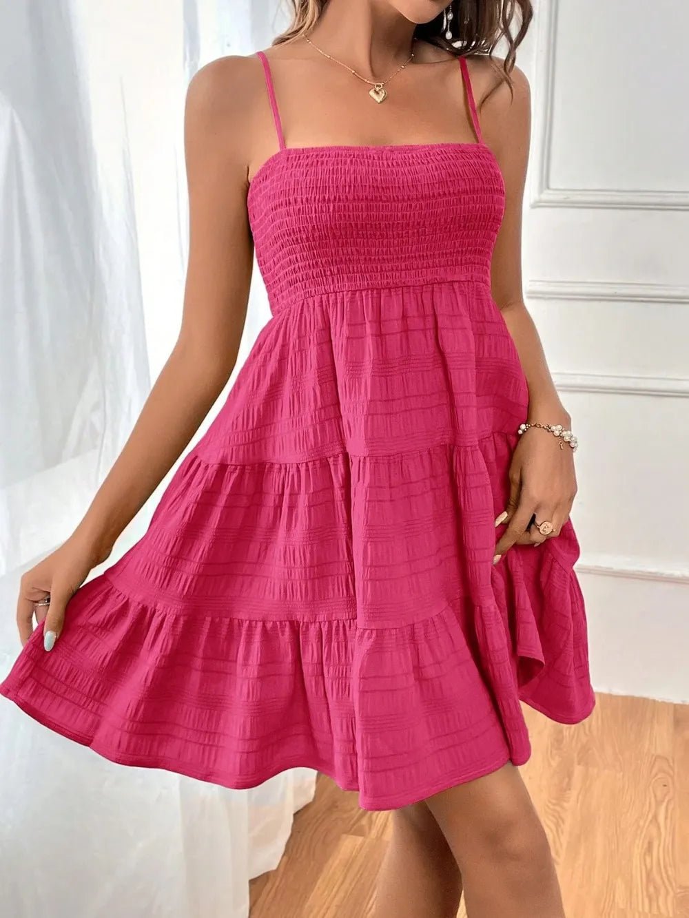 Tiered Smocked Square Neck Cami Dress - JUST - JEN BOUTIQUE