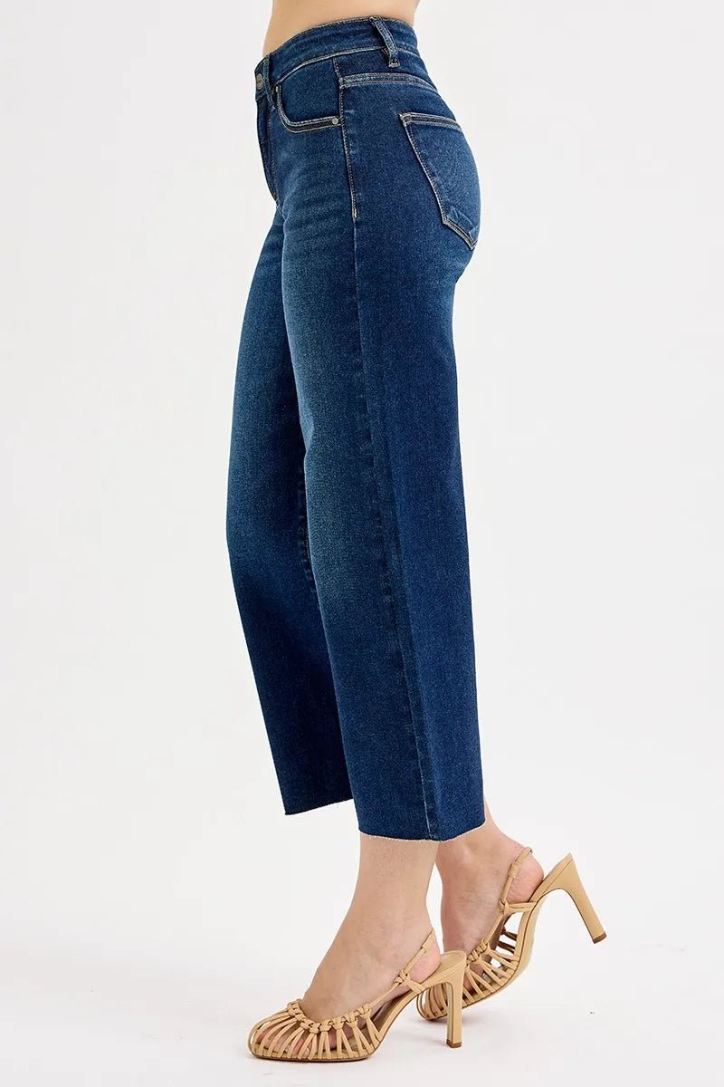 RISEN Full Size Tummy Control High Rise Crop Wide Jeans Plus Size - JUST - JEN BOUTIQUE