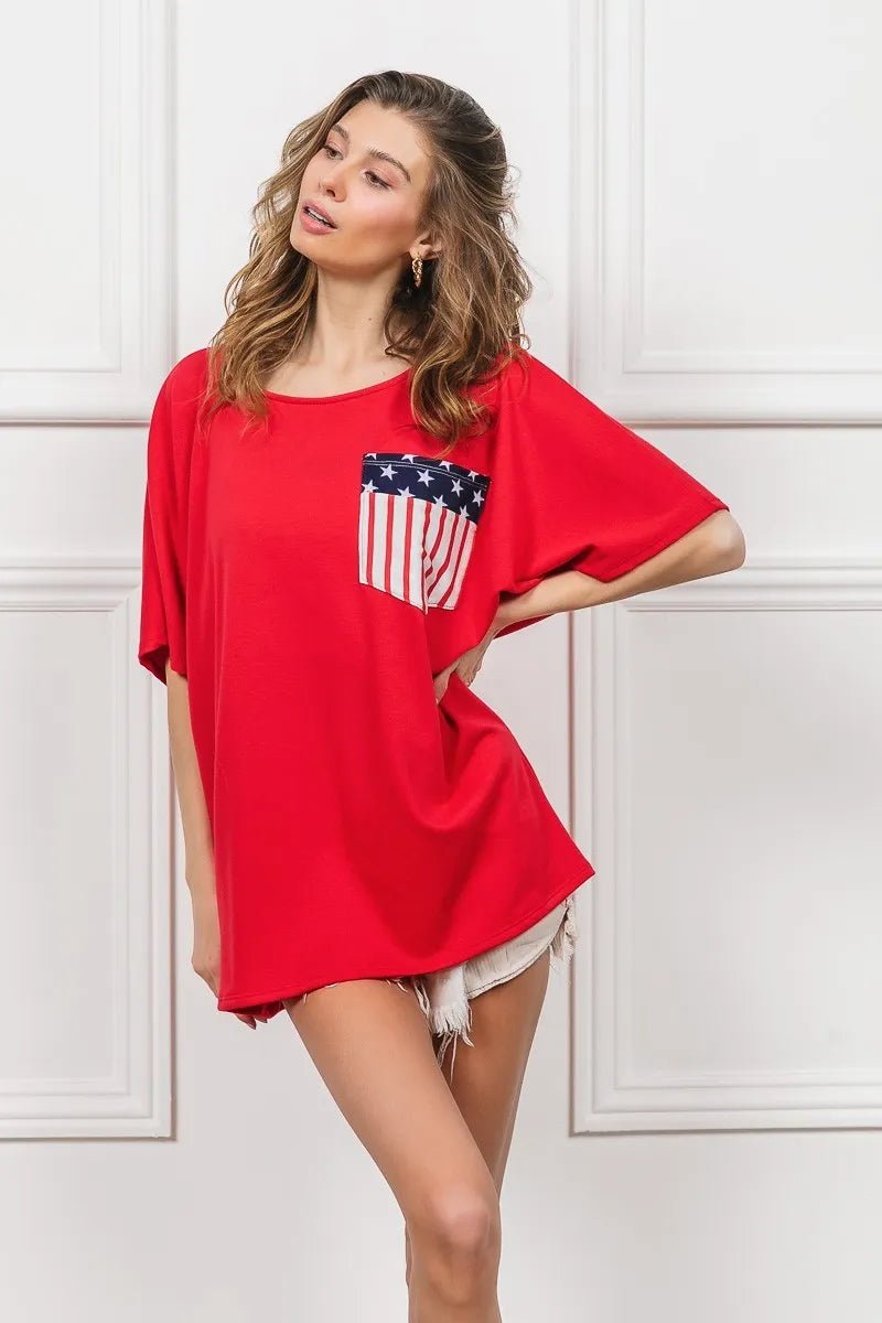 BiBi French Terry With Front Pocket Dolman Sleeves Top - JUST - JEN BOUTIQUE