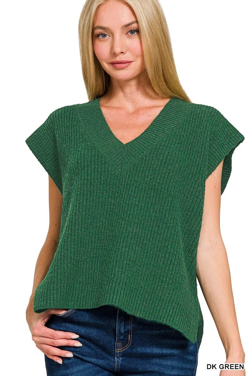 Zenana Oversized Sweater Vest with Side Slit - JUST - JEN BOUTIQUE